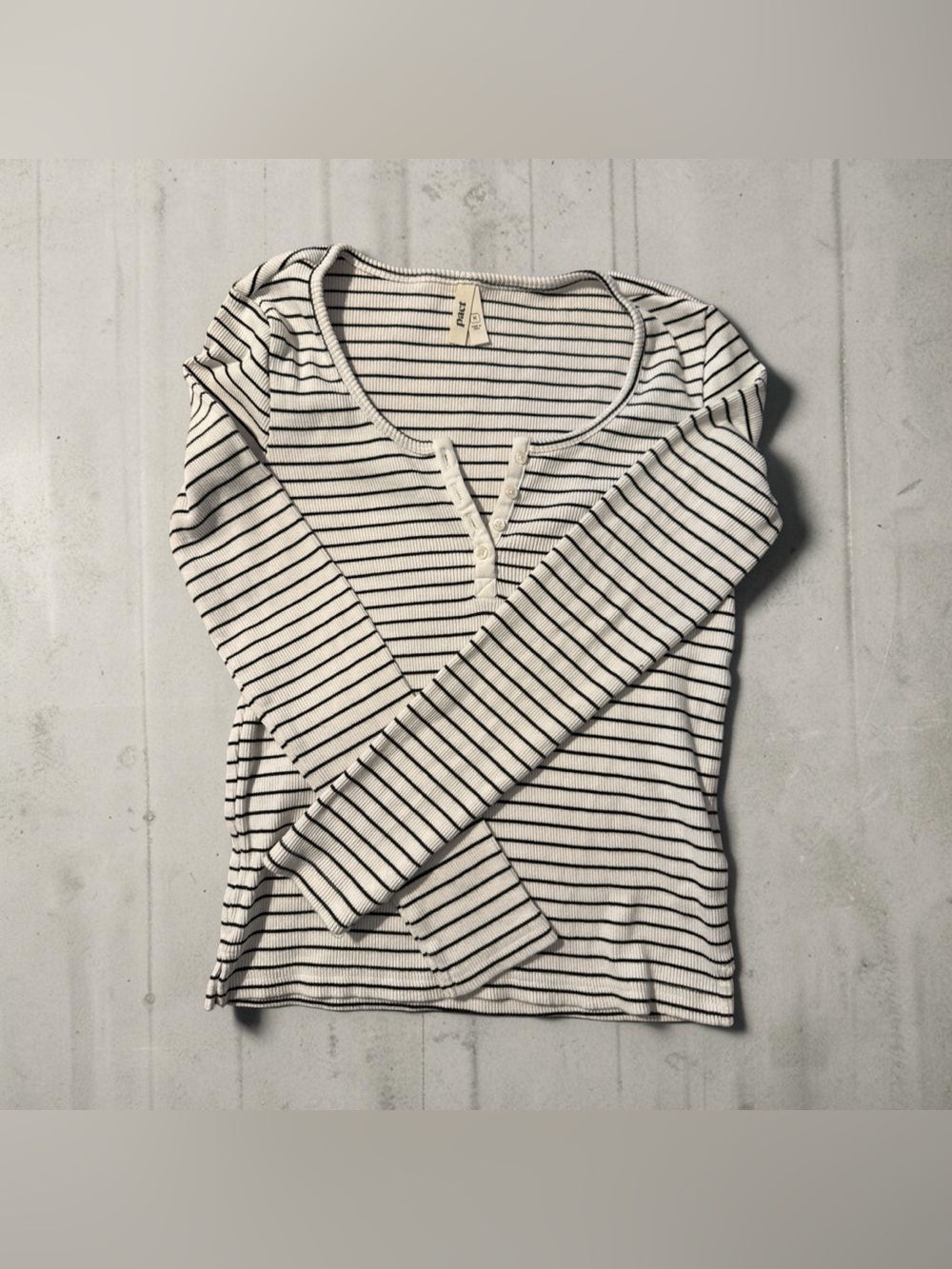 Pact White Long-Sleeve Henley with Black Stripes